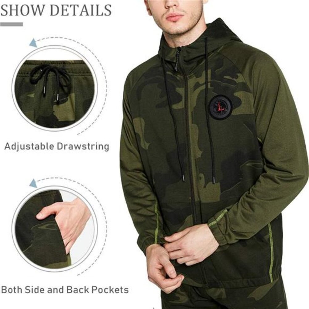 NEW Men's Hooded Athletic Tracksuit Casual Full Zip Jogging Sweat Suits - Picture 4 of 6